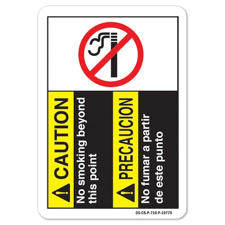 ANSI Caution Sign, No Smoking Beyond This Point-Bilingual, 5in X 3.5in Decal